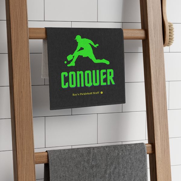 72114-24.jpg 'Dink And Conquer' Black Rally Towel, 11x18 With Green Text