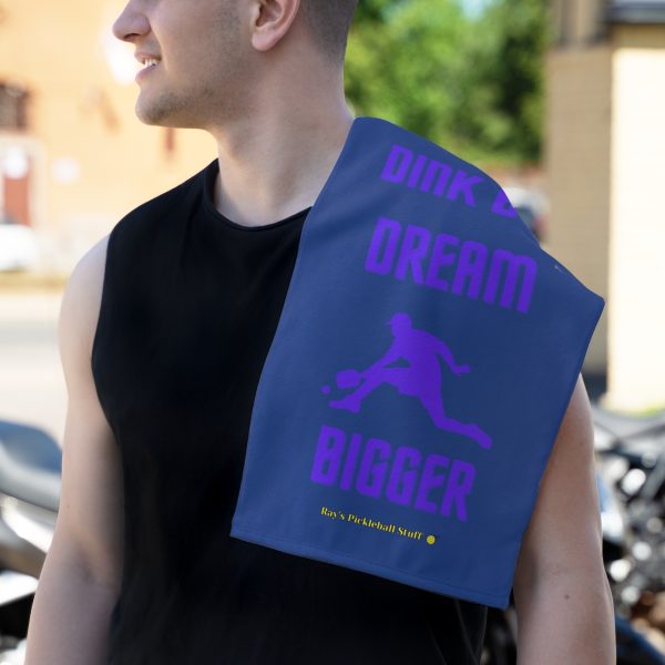 72114-388.jpg 'Dink Big Dream Bigger' Dark Blue Rally Towel, 11x18 With Purple Text
