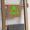 72114-44.jpg 'Dink And Conquer' Light Brown Rally Towel, 11x18 With Green Text