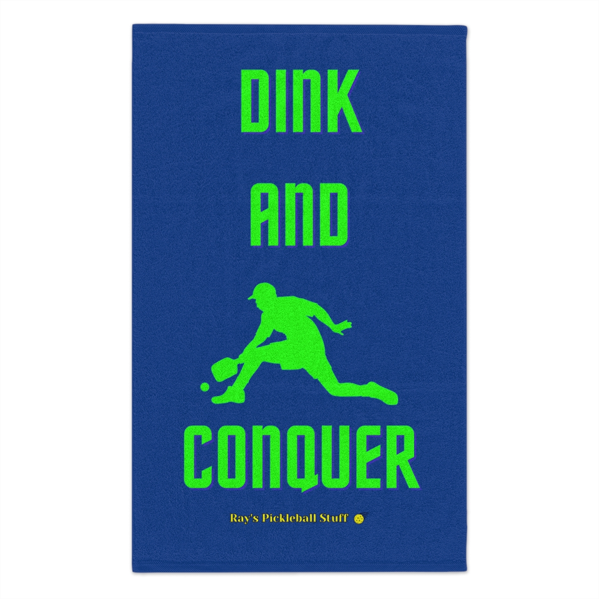 'Dink And Conquer' Dark Blue Rally Towel, 11x18 With Green Text